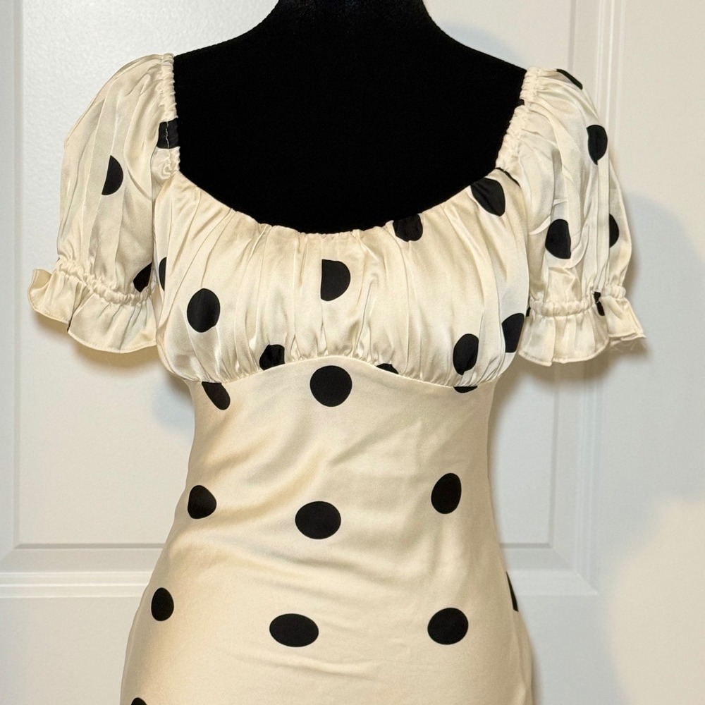 Lulus Polka Dot Puff Sleeve Maxi Dress Small Cottagecore Party - Picture 3 of 9
